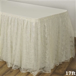 Premium Polyester Lace Wedding Table Skirt - Ivory - 17FT