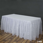 Premium Polyester Lace Wedding Table Skirt - White - 14FT