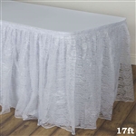 Premium Polyester Lace Wedding Table Skirt - White - 17FT