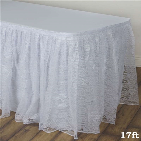Premium Polyester Lace Wedding Table Skirt - White - 17FT