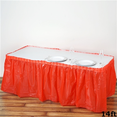 14FT Red Wholesale Disposable Waterproof Pleated Plastic Table Skirt for Wedding Decoration