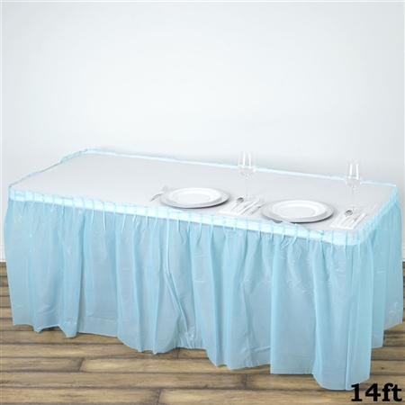 14FT Serenity Blue Wholesale Disposable Waterproof Pleated Plastic Table Skirt for Wedding Decoration