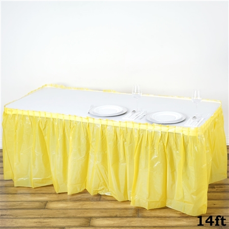 14FT Yellow Wholesale Disposable Waterproof Pleated Plastic Table Skirt for Wedding Decoration