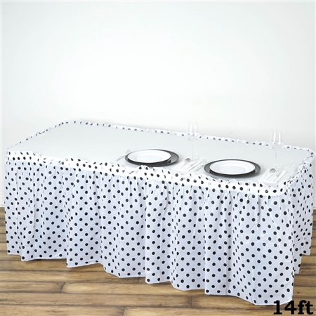 14FT Disposable Polka Dots Plastic Vinyl Picnic Birthday Wedding Party Home Table Skirt - White/Black