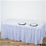 14FT Disposable Polka Dots Plastic Vinyl Picnic Birthday Wedding Party Home Table Skirt - White/Royal Blue