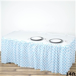 14FT Disposable Polka Dots Plastic Vinyl Picnic Birthday Wedding Party Home Table Skirt - White/Serenity Blue