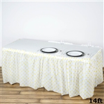 14FT Disposable Polka Dots Plastic Vinyl Picnic Birthday Wedding Party Home Table Skirt - White/Yellow