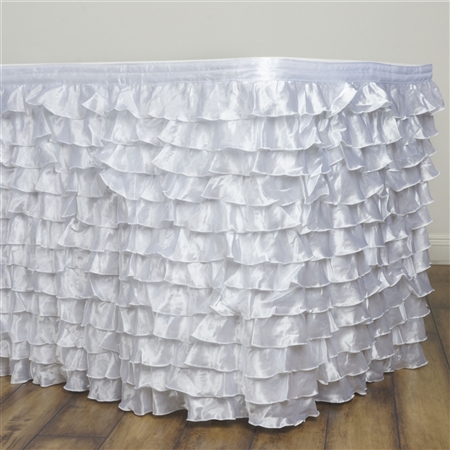 Satin Ruffle Table Skirt - White - 21FT