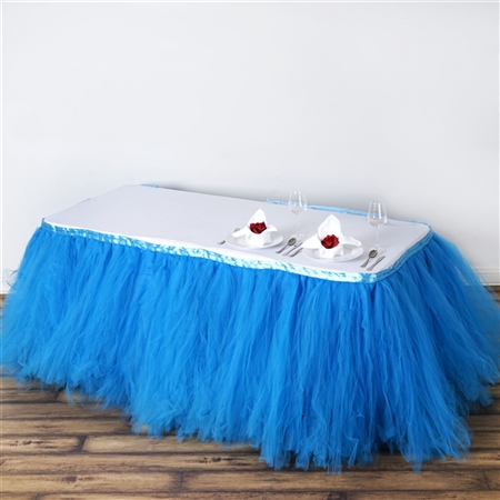 21ft Tantalizing 8 Layer Tulle Table Skirt - Serenity Blue