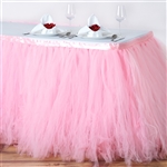 17ft Tantalizing 8 Layer Tulle Table Skirt - Rose Quartz Pink