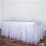 17FT White Two Layered Pleated Tulle Tutu Wedding Party Banquet Table Skirt with Satin Edge