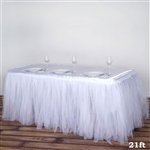 21FT White Two Layered Pleated Tulle Tutu Wedding Party Banquet Table Skirt with Satin Edge