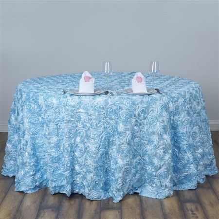 120" Round (Grandiose Rosette) Tablecloth - Light Blue