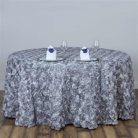 120" Round (Grandiose Rosette) Tablecloth - Silver