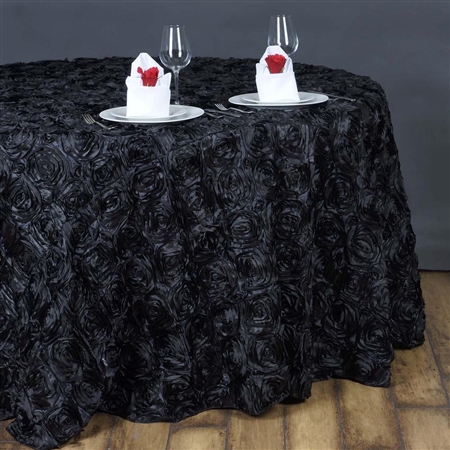 132" Round (Grandiose Rosette) Tablecloth - Black
