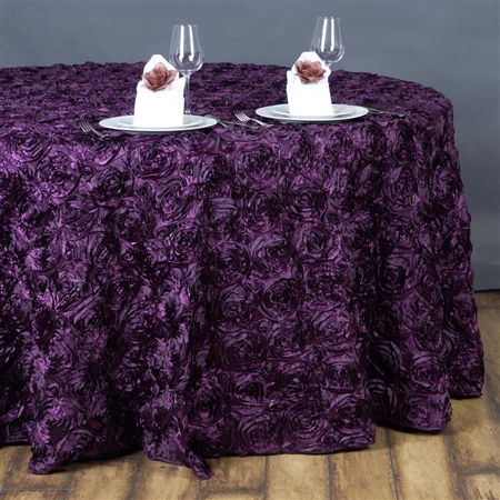 132" Round (Grandiose Rosette) Tablecloth - Eggplant