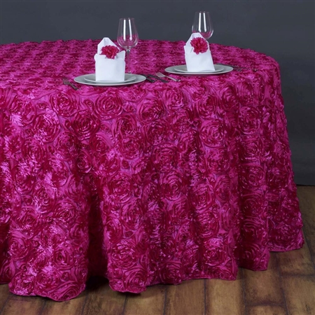 132" Round (Grandiose Rosette) Tablecloth - Fushia