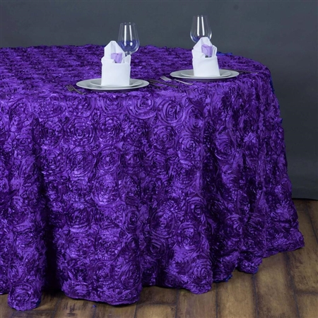 132" Round (Grandiose Rosette) Tablecloth - Purple