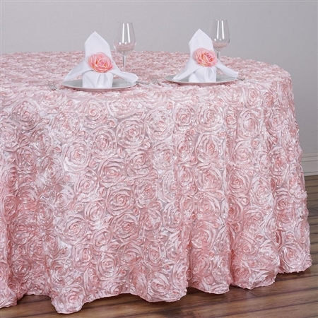 132" Round (Grandiose Rosette) Tablecloth - Rose Gold/Blush