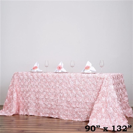 90x132" Rectangle (Grandiose Rosette) Tablecloth - Rose Gold/Blush