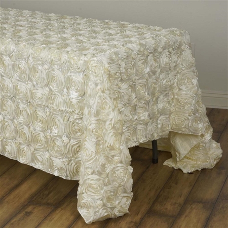 90x132" Rectangle (Grandiose Rosette) Tablecloth - Ivory
