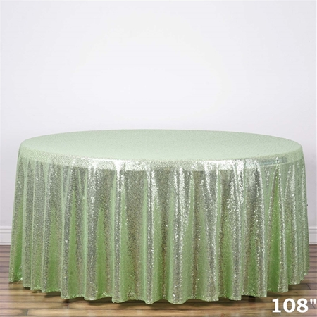 108" Round Grand Duchess Sequin Tablecloth - Tea Green