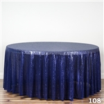 108" Round Grand Duchess Sequin Tablecloth - Navy Blue