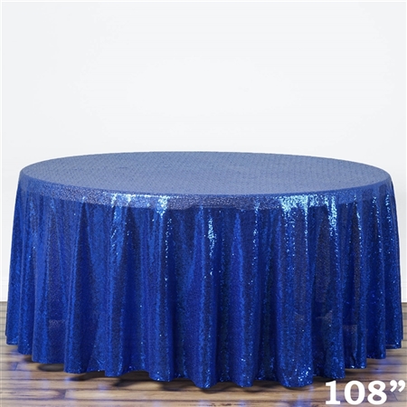 108" Round Grand Duchess Sequin Tablecloth - Royal Blue