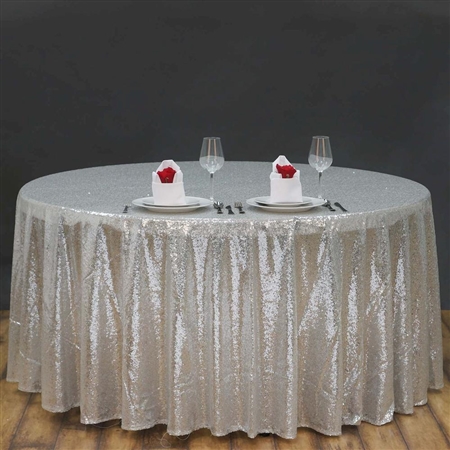 108" Round Grand Duchess Sequin Tablecloth - Silver