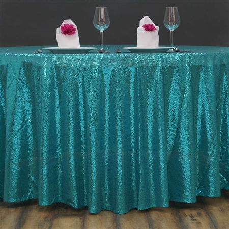 108" Round Grand Duchess Sequin Tablecloth - Turquoise