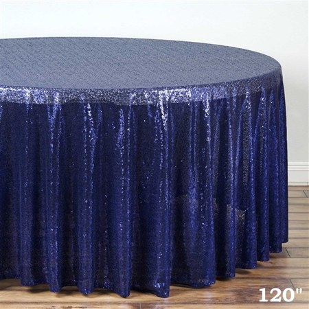 120" Round Grand Duchess Sequin Tablecloth - Navy