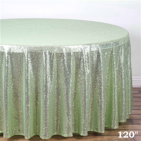 120" Round Grand Duchess Sequin Tablecloth - Tea Green