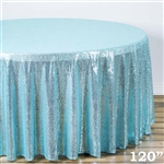 120" Round Grand Duchess Sequin Tablecloth - Serenity Blue