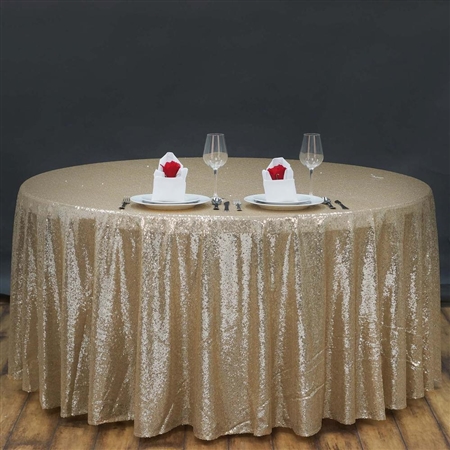 120" Round Grand Duchess Sequin Tablecloth - Champagne