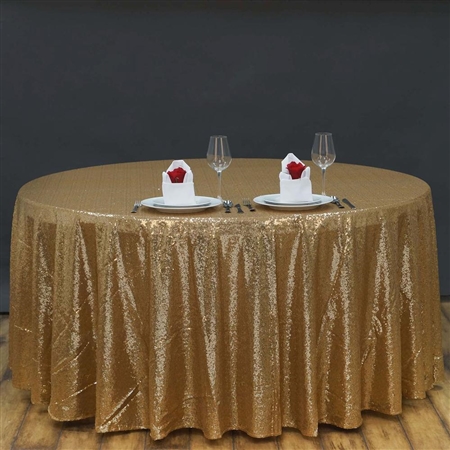 120" Round Grand Duchess Sequin Tablecloth - Gold