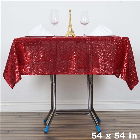 54" Burgundy Wholesale Premium Sequin Square Tablecloth For Banquet Party