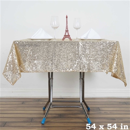 54" Champagne Wholesale Premium Sequin Square Tablecloth For Banquet Party