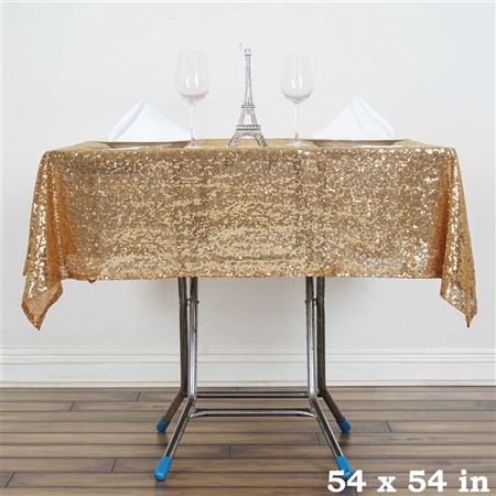 54" Gold Wholesale Premium Sequin Square Tablecloth For Banquet Party