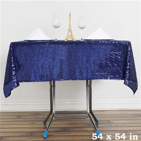 54" Navy Blue Wholesale Premium Sequin Square Tablecloth For Banquet Party