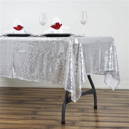 60x102" Rectangle (Duchess Sequin) Tablecloth - Silver