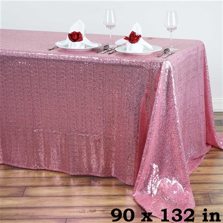 90x132" Rectangle (Duchess Sequin) Tablecloth - Pink