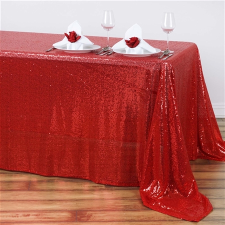 90x132" Rectangle (Duchess Sequin) Tablecloth - Red