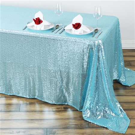 90x156" Duchess Sequin Rectangle Tablecloth - Serenity Blue