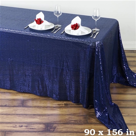 90x156" Duchess Sequin Rectangle Tablecloth - Navy