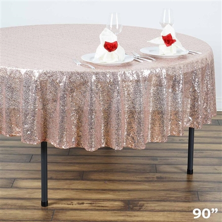 90" Wholesale Premium Sequin Round Tablecloth in Blush for Wedding Banquet Party