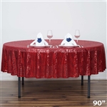 90" Wholesale Premium Sequin Round Tablecloth in Burgundy for Wedding Banquet Party