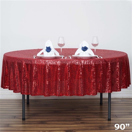 90" Wholesale Premium Sequin Round Tablecloth in Burgundy for Wedding Banquet Party