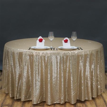 90" Round Grand Duchess Sequin Tablecloth - Champagne