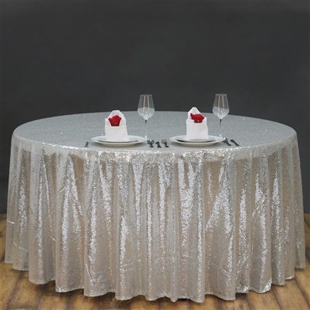 90" Round Grand Duchess Sequin Tablecloth - Silver