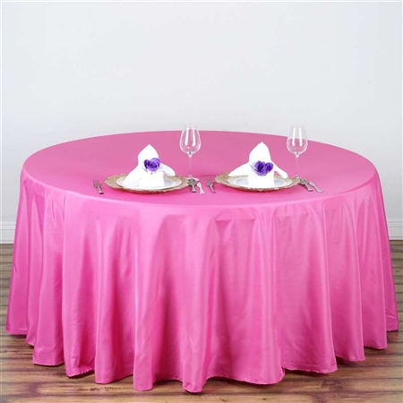 108" Round Polyester Tablecloth - Fuchsia